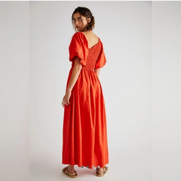  FREE PEOPLE Kalina Midi dress in Persimmon size Large - Picture 2 of 8
